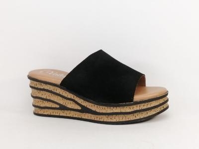 Mule compense femme chic noire  talon original et confortable VALERIA'S 1960