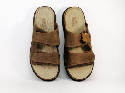 Mule homme confort cuir marron à scratch destockage NORWAY B880620 à pas cher