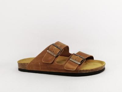 Mule homme confort cuir marron vieilli PLAKTON barna roble Fabrication Espagne