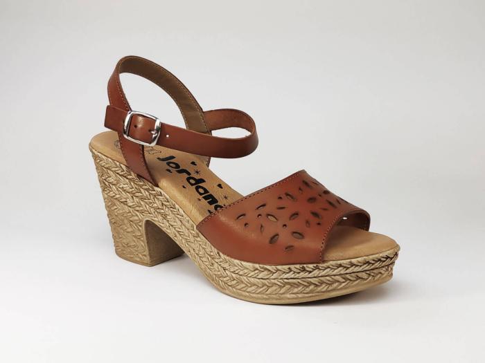 Sandale cuir camel à talon tendance et confort JORDANA 3350 pour femme