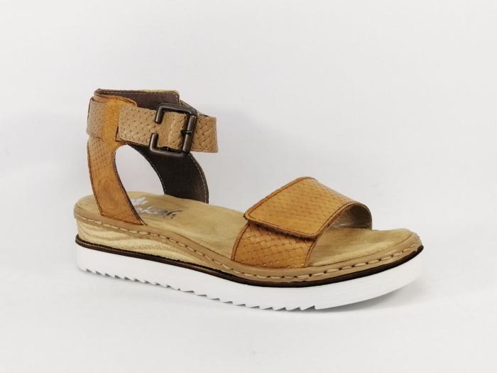 Sandale RIEKER 67953 cuir camel double velcro semelle très confortable femme