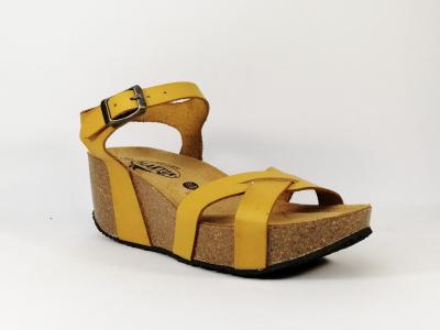 Sandale compensée jaune tout cuir semelle bio PLAKTON So final pour femme
