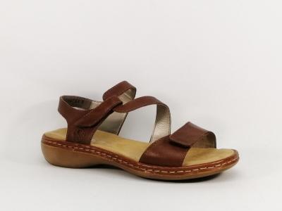 Sandale femme confort RIEKER 659C7 cuir camel  velcro