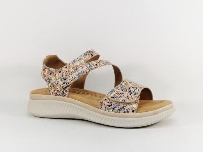 Sandale femme confortable et originale  velcro pour pied large ROMIKA 74R009200600 beige multi