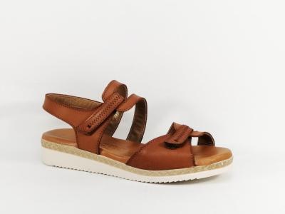 Sandale femme cuir camel confortable à velcro JORDANA 681 fabrication Espagne