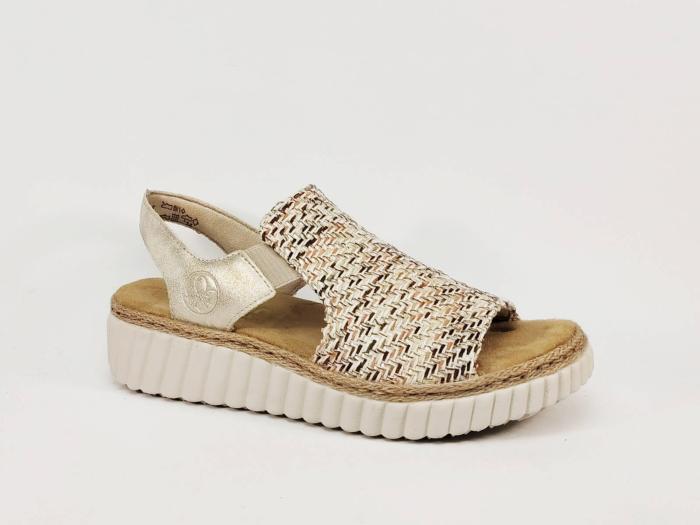 Sandale femme RIEKER 69276 pieds larges chic semelle confortable raphia à élastiques