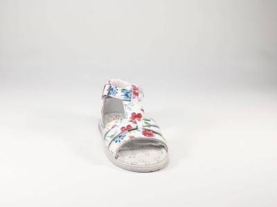 Sandale en destockage cuir blanc motif fleuri pour fillette BOPY Rosana