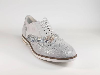 Derby original MORAN'S Vitesse en cuir blanc et argent pour femme
