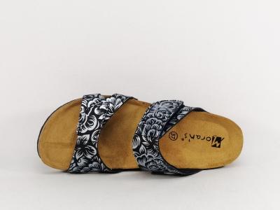 Mule compensée femme confortable à scratch destockage MORAN'S jaly noir pas cher semelle cuir