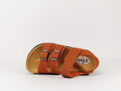 Sandale tout cuir orange à velcro ARTPELLE 16082 pour enfant