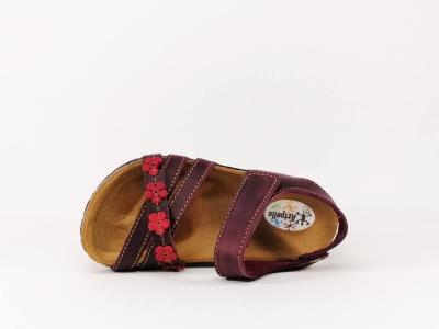 Sandale tout cuir prune à velcro ARTPELLE 16088 pour fille