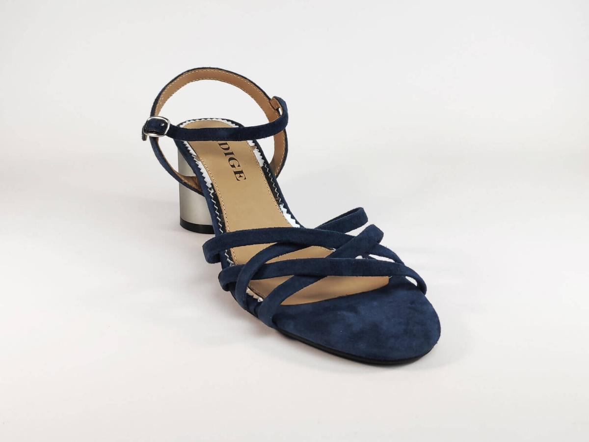 sandale talon carre bleu marine