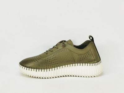 Baskets vertes femme sans lacets cuir très souple confort destockage CARMELA 162369