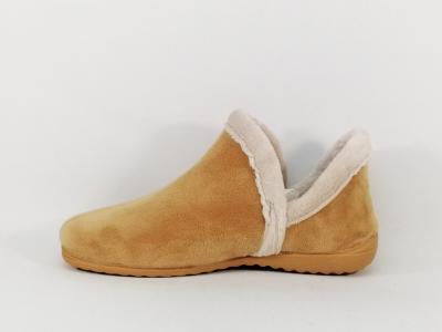 Chausson montant fourré femme velours camel SOCA 0355 fabrication Espagne