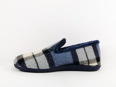 Chausson homme confortable charentaise à carreaux souple ZEL'S 7031 marine