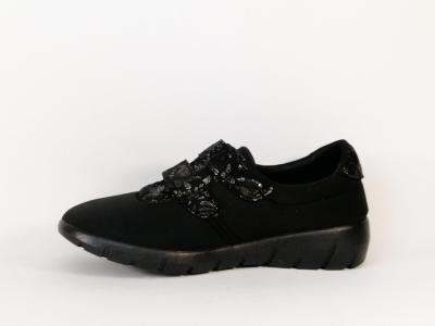 Chaussure pieds larges et sensibles femme très souple et confortable noir à velcro BOISSY 2291