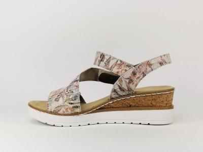 Sandale compensée beige à fleurs pour femme RIEKER V3887