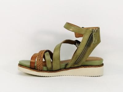 Sandale TAMARIS 28208 en cuir vert semelle compensée confort femme 