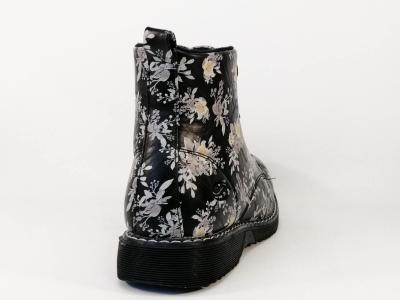 Bottine à lacets femme style rangers noir motif fleuris DOCKERS 49PL701