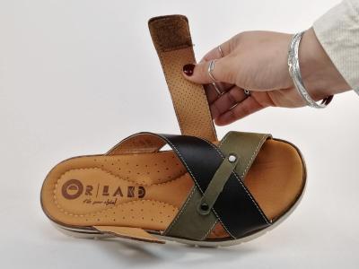 Mule homme cuir kaki marron grand confort à velcro ORLAND 25007