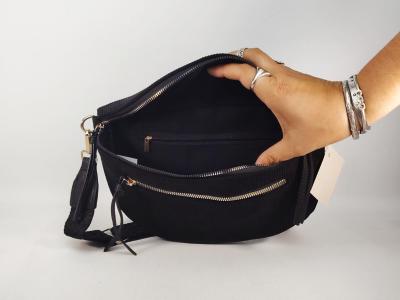 Sac banane femme pas cher velours côtelé noir chic tendance MARO S12-9
