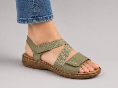 Sandales vertes femme RIEKER V2862 confortable tendance semelle anti stress et velcro