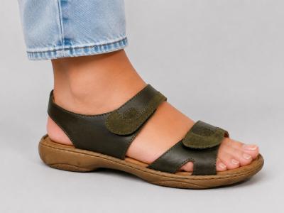 Sandale femme grande taille cuir vert à scratch destockage JOSEF SEIBEL debra