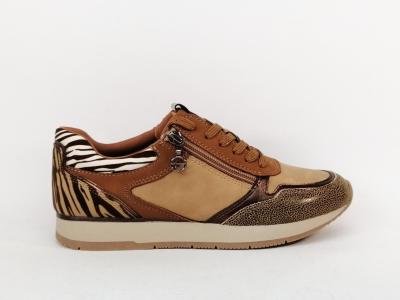 Basket femme tendance et confortable TAMARIS 23603-42 cognac zebre vegan