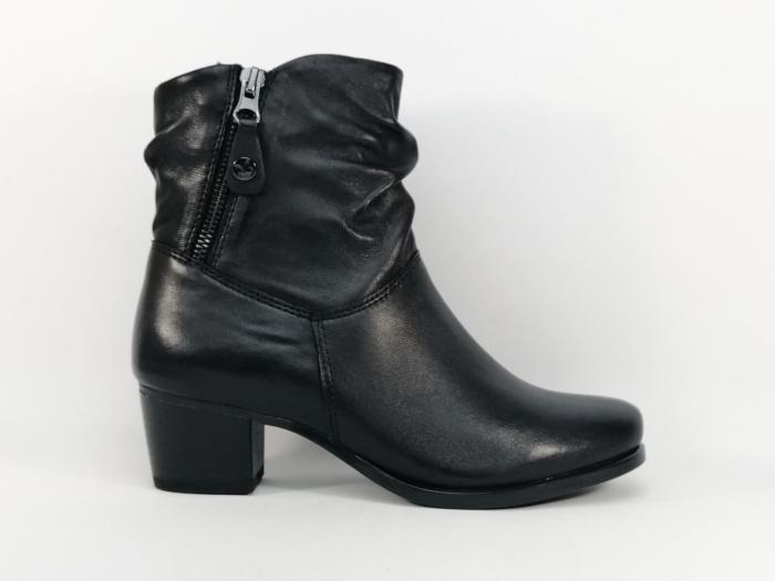 Bottine talon carré confortable largeur G femme CAPRICE 25347 cuir noir