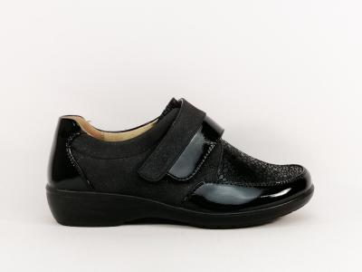Chaussure femme pieds sensibles confortable à velcro semelle cuir SWEET'R damila noir à pas cher