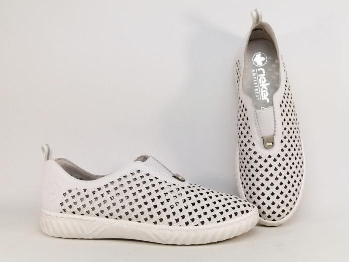 Chaussure femme sans lacet cuir blanc souple et confortable RIEKER N0965 original
