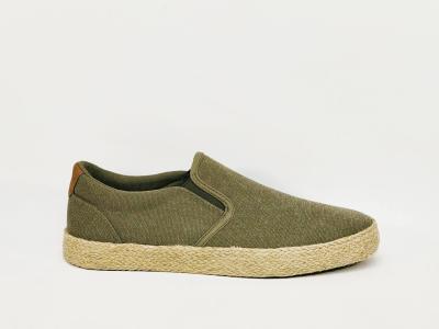 Chaussure homme toile kaki pas cher sans lacets semelle corde TERRE DE MARINS bespa