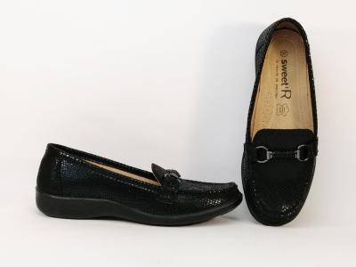Mocassin noir femme semelle cuir à pas cher SWEET'R cepano