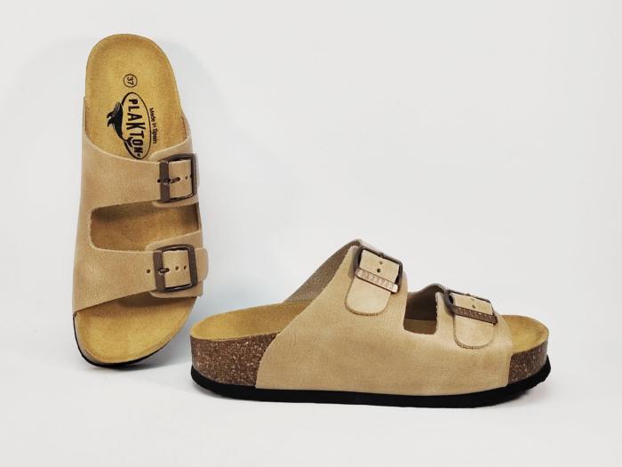 Mule femme chic confortable cuir beige souple PLAKTON cp beta lino - fabrication Espagne