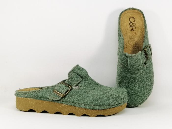 Sabot femme feutre recyclé vert CHIC & RELAX manolya confortable semelle cuir