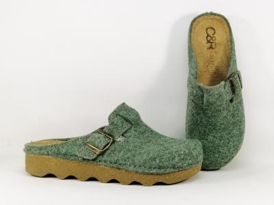 Sabot femme feutre recyclé vert CHIC & RELAX manolya confortable semelle cuir
