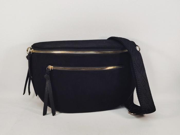 Sac banane femme pas cher velours côtelé noir chic tendance MARO S12-9