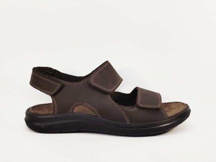 Sandale de marche homme confortable cuir marron à scratch destockage IMAC 753071