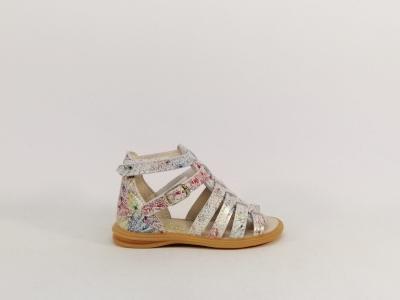 Sandale fille bébé premiers pas cuir souple destockage BELLAMY plage fleuris scratch