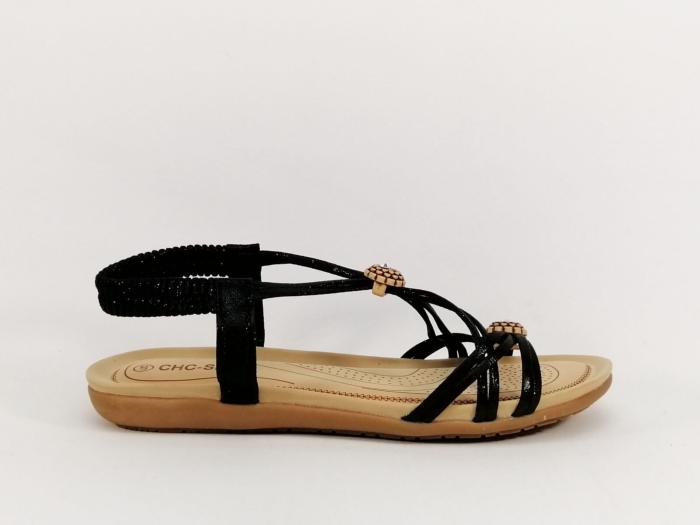 Sandale noire plate tendance à pas cher pour femme CHIC SHOES DF16