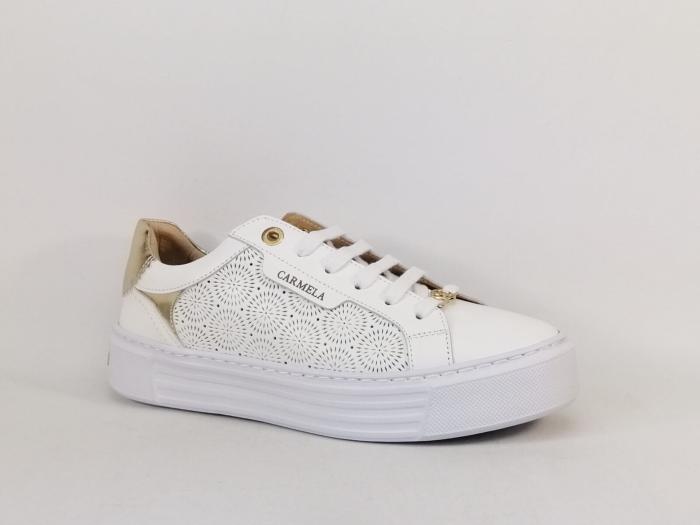 Sneakers femme chic confortable cuir blanc or destockage CARMELA 162058