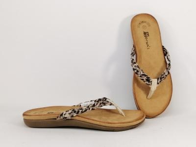 Tong femme chic semelle confortable  pas cher MORAN'S kihan noir beige leopard