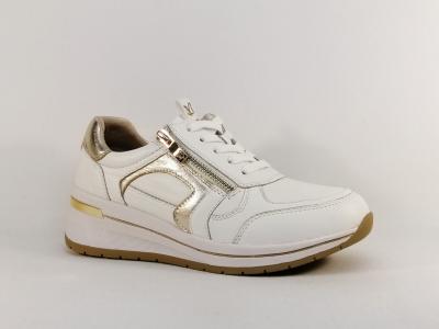 Basket femme pied large et sensible largeur H cuir blanc or CAPRICE 23300 chic confort