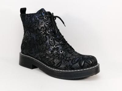 Boots chic et originale en cuir noir RIEKER 70010 style rangers pour femme