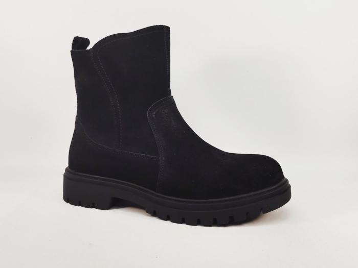Boots fourrée femme pas cher cuir daim noir confortable et souple ARISE B972614