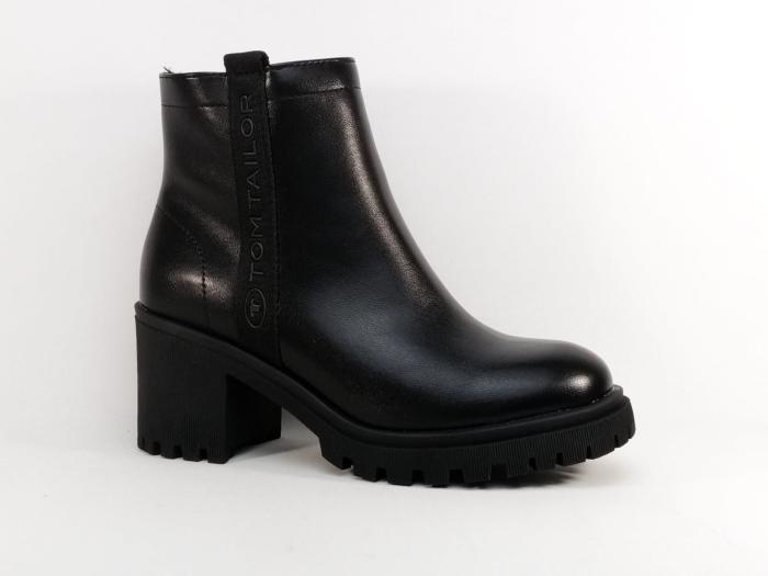 Bottine noire femme à talon chic, confortable, tendance et fourrée TOM TAILOR 6390440005