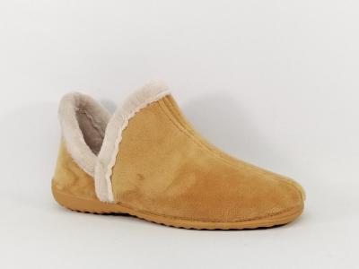 Chausson montant fourré femme velours camel SOCA 0355 fabrication Espagne