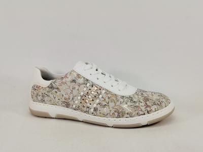 Chaussure pieds larges femme chic et confortable RIEKER 42408 cuir fleuris extra wide