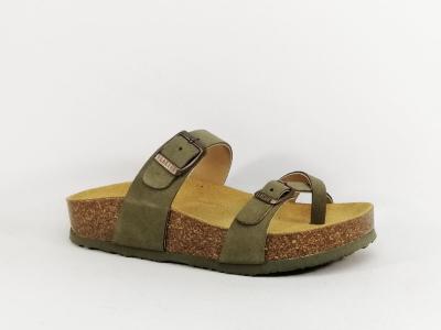 Mule femme cuir confort chic tendance PLAKTON cp bombay kaki Fabrication Espagne