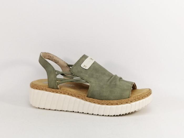 Sandale femme RIEKER 69262 pieds larges chic semelle confortable verte à élastiques
